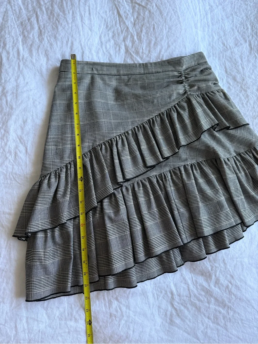 Club Monaco Gray Plaid Asymmetrical Ruffle Mini Skirt